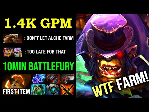 BRUTAL FARM SPEED 1.4k gpm Alchemist 10Min Battle Fury Crazy Max Attack with RAMPAGE Camp Stack DotA