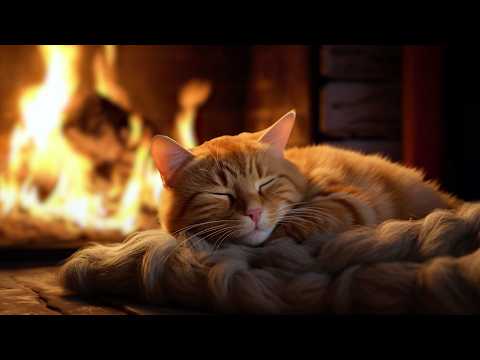 Cozy Purring Cat ASMR | Peaceful Evening Fireplace and Gentle Purr