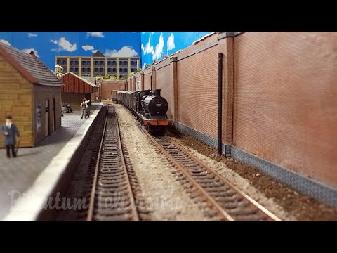 British Model Railway Layout Drum Hill with Hornby Steam Locos and Dapol Diesel Engines in OO Gauge