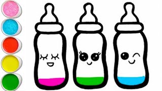 Cute Baby Bottle Drawing step by step, Painting and coloring for kids and Toddlers