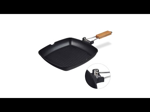 Grillpfanne mit Holzgriff Schwarz - Braun - Silber - Holzwerkstoff - Metall - 51 x 6 x 29 cm