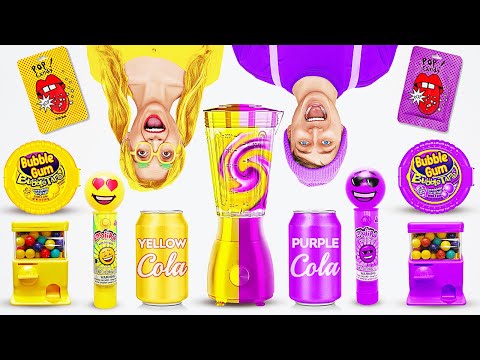ONE COLOR FOOD CHALLENGE | Cooking Purple vs Yellow Food! Kitchen Hacks by 123 GO! FOOD