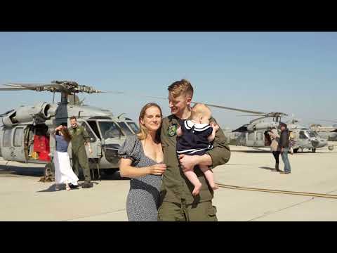 Baby girl sees Navy Dad arrive in Helicopter home from deployment for his homecoming