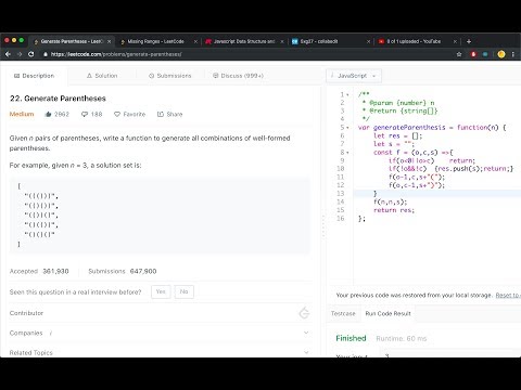 LeetCode 22 Generate Parentheses with call stack runthrough