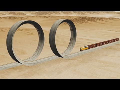 Impossible Double Loop Rail Tracks Vs Trains Crossing - BeamNG.Drive