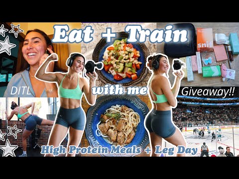 EAT AND TRAIN WITH ME For The Day | *GIVEAWAY* High Protein, Full Leg Day, Hockey Game, Body Image