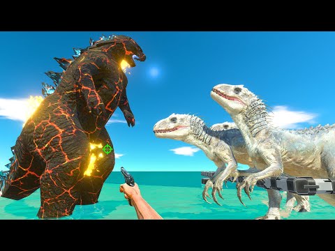 I Rescues 4x Indominus Rex and Fights Volcano Godzilla 2014 - Animal Revolt Battle Simulator