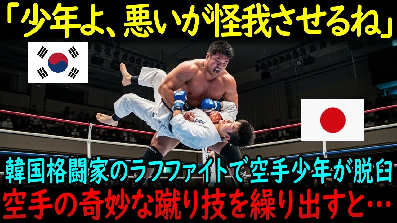 「日本の小僧なら怪我させてもOK！」巨漢の韓国レスラーが日本の小柄な空手少年をパワーで潰す…直後、空手少年が奇妙な蹴りを繰り出し…