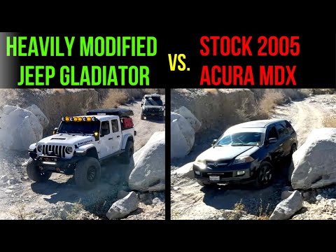 Modified Jeep Gladiator Mojave vs. Stock 2005 Acura MDX in Berdoo Canyon Road.  Surprising result?