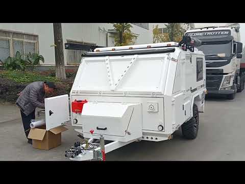 The pearl white brand new off road camper trailer accessories and inside and outside overview
