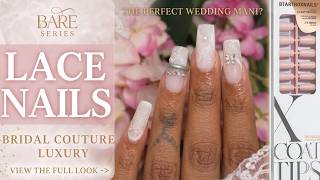 BTARTBOX Bare Series Nails 🤍 Milky Pink Lace Design | Elegant Rhinestone Nail Set