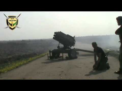 استهداف مقرات النظام في تل الجابية في ريف درعا براجمة الصواريخ من قبل لواء أحفاد ابن الوليد