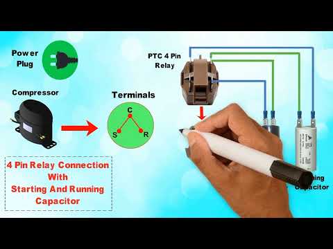 4 Pin Relay Connection With Running And Starting Capacitor || Refrigerator Compressor 4 Pin Relay