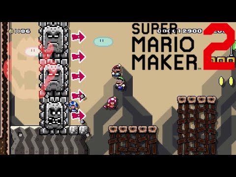 Super Mario Maker 2 Local Multiplayer 4 Player (Side Thwomp Sprint Romp)!
