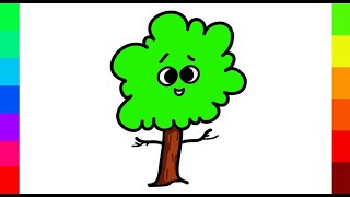 How to draw a TREE - Easy Tutorial for Kids, Toddlers, Preschoolers