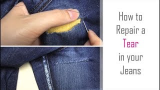 How to: Repair a Tear in Jeans | Hand Sew a Repair in Clothing | Easy Tutorial for Beginners