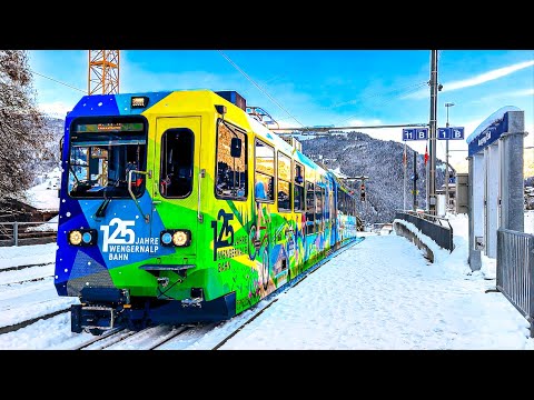 Swiss train journey directly to Grindelwald's ski slopes ⛷️🇨🇭
