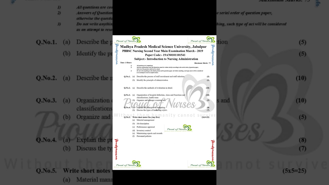 #mpmsu_updates #postbasicbscnursing #questionpaper  #introduction of nursing administration #exam