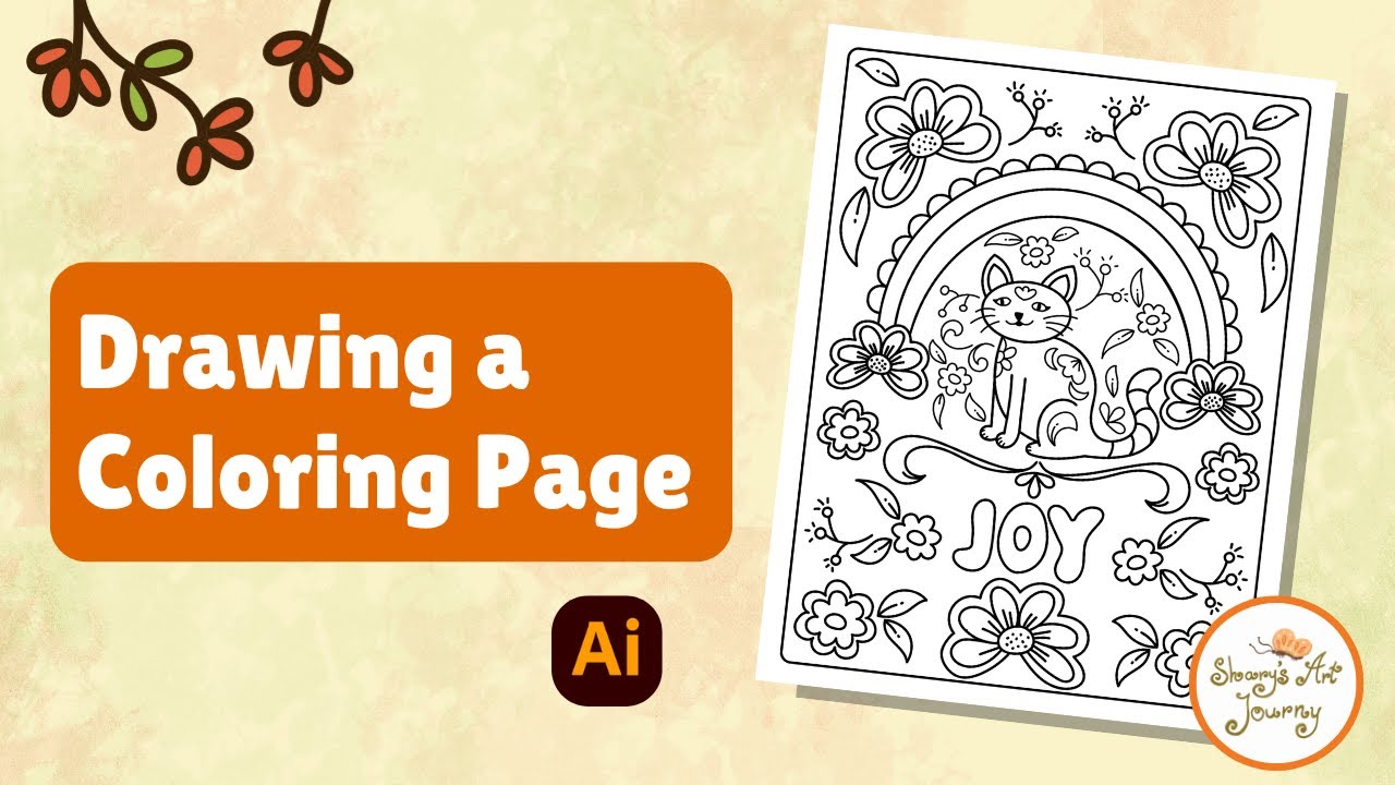 Drawing a Cat Coloring Page in Illustrator | Relaxing Digital Art Tutorial