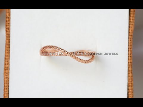 Twisted Shank Band, Round Simulated Diamond Ring, Rose Gold eternity Band