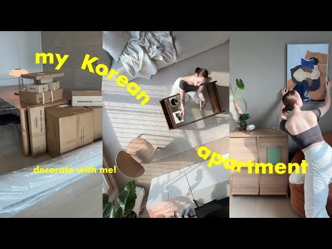 decorating my Seoul apartment ???? huge unboxing, creating a cozy living room & my home office