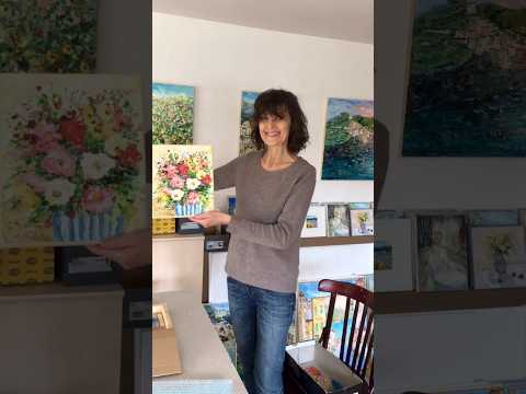 Flowers in striped vase oil painting #floralart #bouquet #oilpainting #bohemiandecor #flowersart