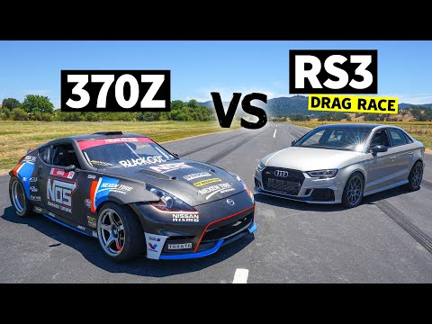 1,100hp Nissan 370Z Pro Drift Car drag races 800+hp Audi RS3