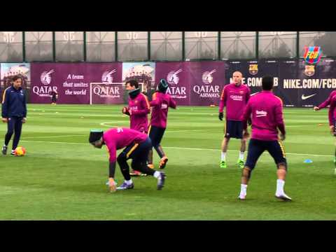 FC Barcelona training session: Copa del Rey final in the bag
