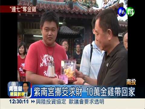 南投紫南宮擲筊 10萬金雞帶回家