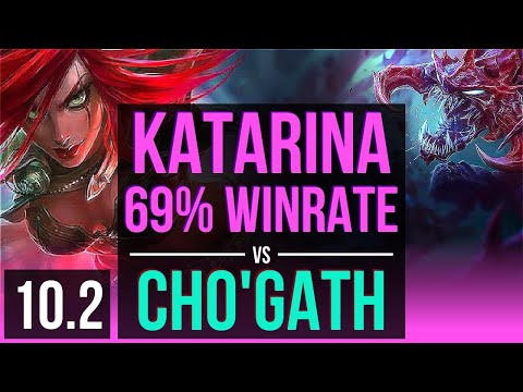 KATARINA vs CHO'GATH (MID) | Rank 3 Katarina, 69% winrate, KDA 7/3/10 | EUW Challenger | v10.2