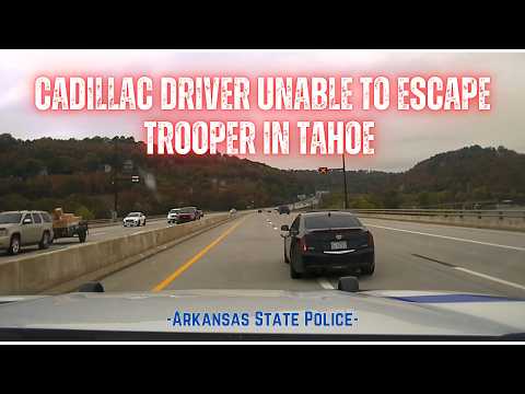 Cadillac driver unable to outrun Arkansas State Police - Pursuit over 110 MPH (Trooper drives Tahoe)