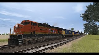 Trainz Runby - BNSF Autorack With BNSF 6111 Leads The CSX And NS Power In Leadville Subdivision