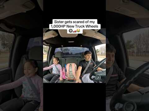 Sister gets scared of my 1,000HP New Truck Wheels🛞🏎️😹 #automobile #cars #trucks #racing #toys