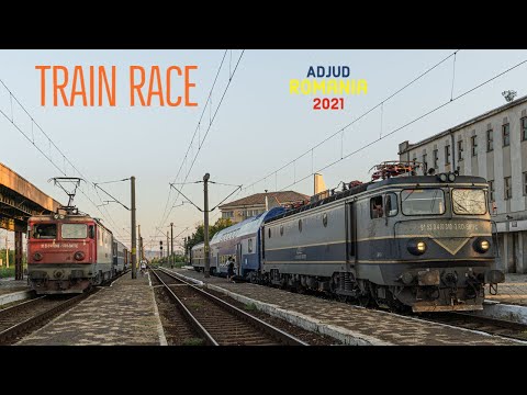Train race while departing from Adjud (Romania)