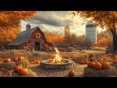 Cozy Pumpkin Farm Autumn Ambience With Cozy Crackling Fire Sounds, Crickets, Crunchy Leaves
