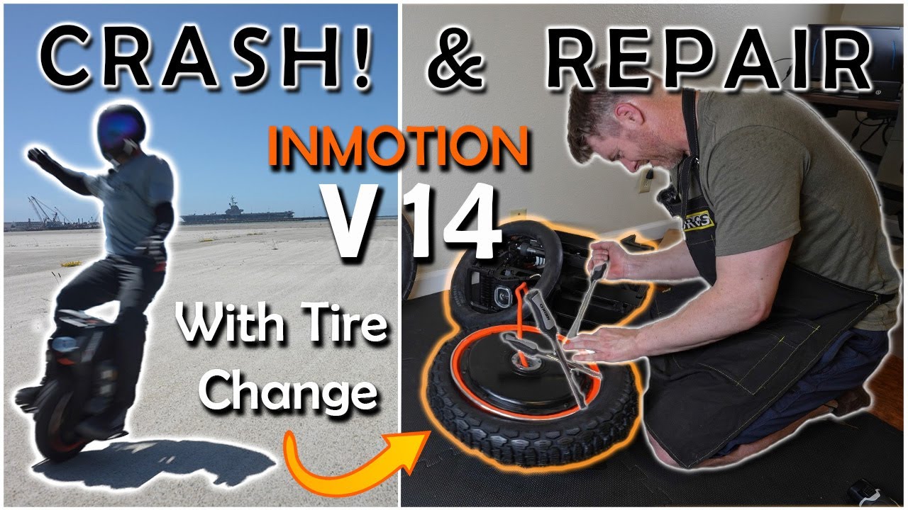 V14 Electric Unicycle First Crash with Repair and Tire Change 4K