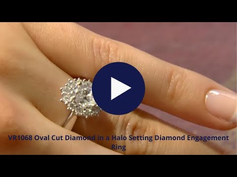 VR1068 Oval Cut Diamond in a Halo Setting Diamond Engagement Ring