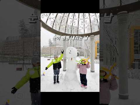 눈이 펑펑 내리는 날. 집 앞 공원에서 동네 친구들이랑신나는 눈 놀이 #눈오는날 #천연눈썰매 #온몸으로놀기 서울 대설주의보