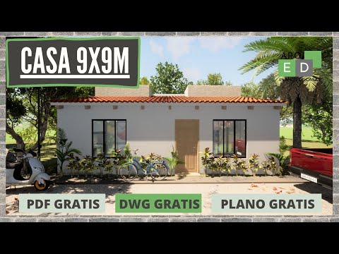 PLANO DE CASA PEQUEÑA 9X9 METROS - 1 PISO -  🏡🔴 con 2 dormitorios  ✅ PDF + DWG