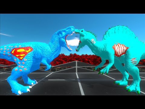 SUPERMAN T-REX vs ZOMBIE SPINOSAURUS DEATH RUN - Animal Revolt Battle Simulator