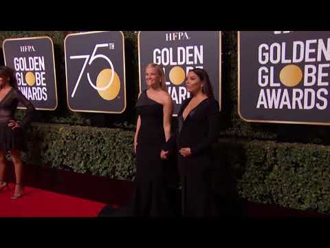 Reese Witherspoon & Eva Longoria Golden Globe Awards Fashion Arrivals (2018) | ScreenSlam