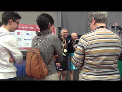 Table Tennis European Veterans ChampionshipsBremen2013 5)Zsolt Georg Boehm A Fejer Konnert mit Medai