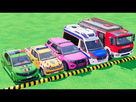 TRANSPORTING DACIA POLICE CARS, FIRE DEPARTMENT, AMBULANCE VEHICLES WITH TRUCKS ! FS 22 #53