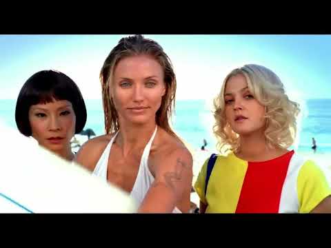 Trailer frame with the three Angels mid-dance, echoing the film’s party-cue strategy