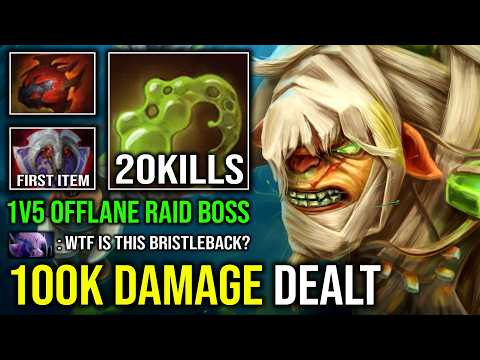 WTF 100K DAMAGE DEALT First Item Vanguard Heart 1v5 Raid Boss Offlane Hard Carry Bristleback Dota 2
