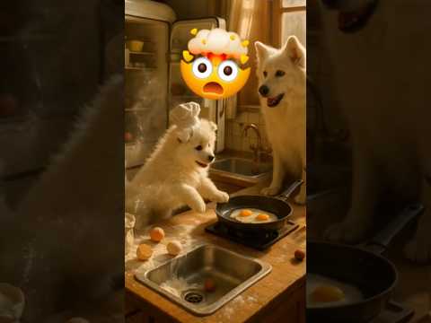 Samoyed Pup Cooks for Mama 🐶🍳 | Breakfast Surprise Gone Wrong #dog #funny #cooking #viralshort