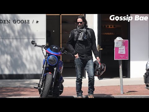 Keanu Reeves rides his ARCH motorcycle after lunch at San Vicente Bungalows in West Hollywood, CA