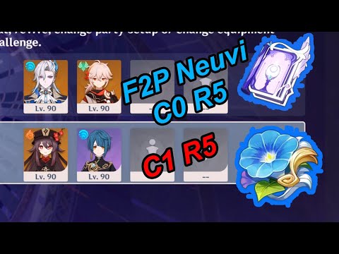 Duo F2P Neuvillette C0 Wanderer 4* Sacrificial & Hu Tao C1 Dragon's Bane Spiral AByss Genshin Impact