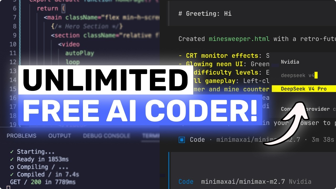 UNLIMITED FREE Deepseek-V4 PRO AI Coder: THIS IS CRAZY!