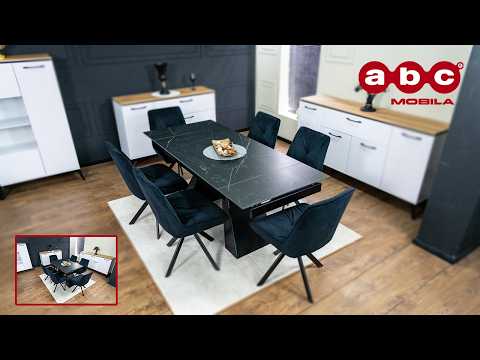 Set Masă Living Extensibilă KJT416 Neagră cu 6 Scaune KJC356 Negre 1